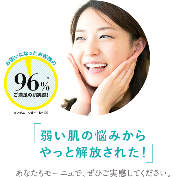 弱い肌の悩みからやっと解放された！あなたもモーニュで、ぜひご実感してください。