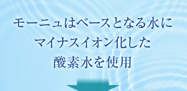 モーニュはベースとなる水にマイナスイオン化した酸素水を使用